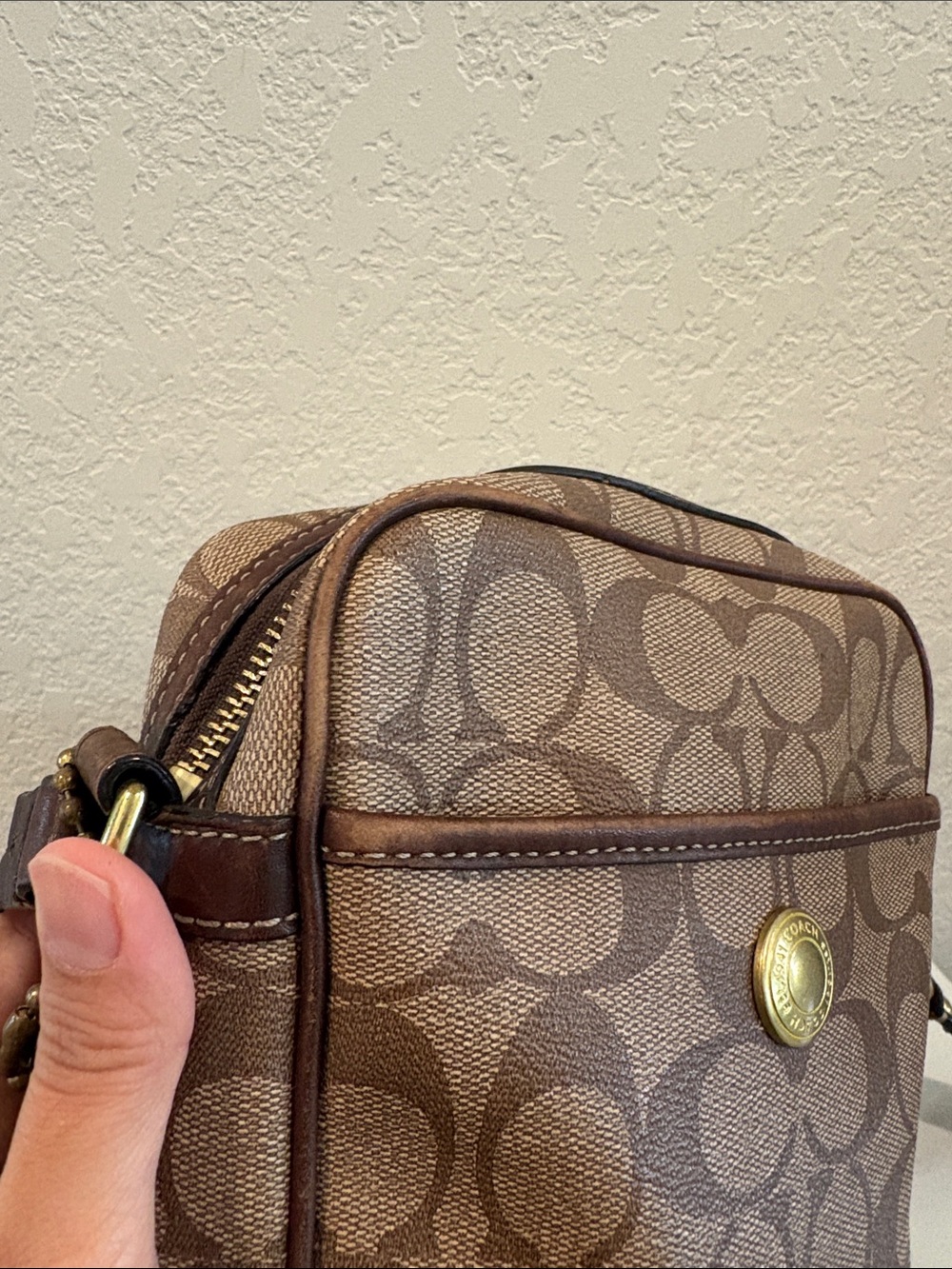 Coach Brown Signature Leather Messenger Crossbody with Stripes - Picture 7 of 14